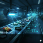 ベルトコンベアのプラスチックゴミがスーパーセンサーでAIの目により選別される様子。